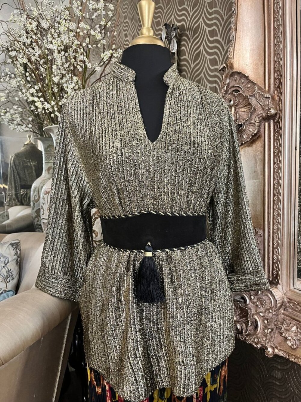 Vintage 70s Lady Caribou Metallic silver blouse